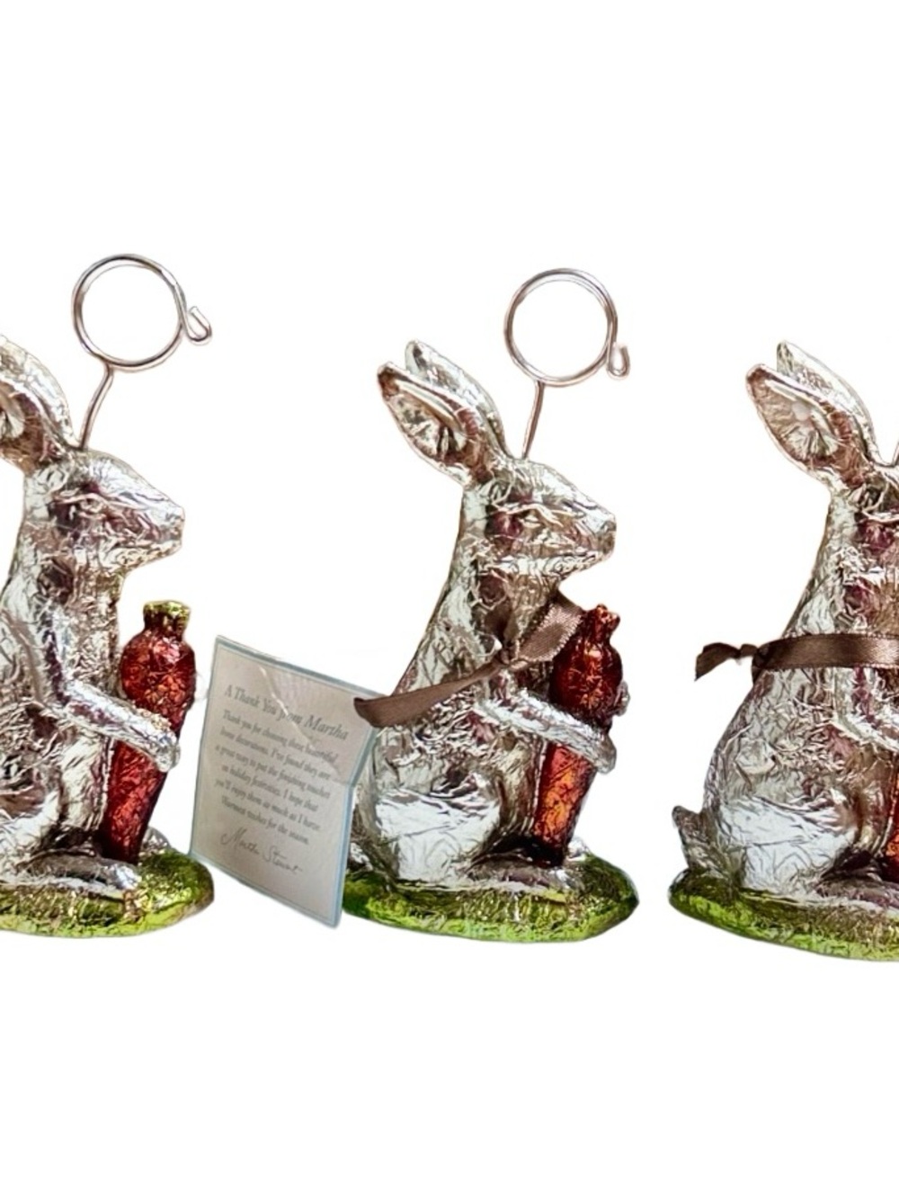 Martha Stewart ~ 3 ~ Silver Faux Foil Wrapped Easter Bunny Picture Clip Holders